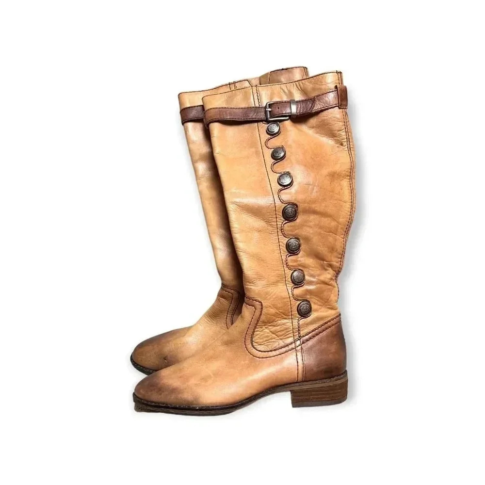 Arturo Chiang Womens Brown Leather Button Riding Boots Sz 7M/37 Steampunk